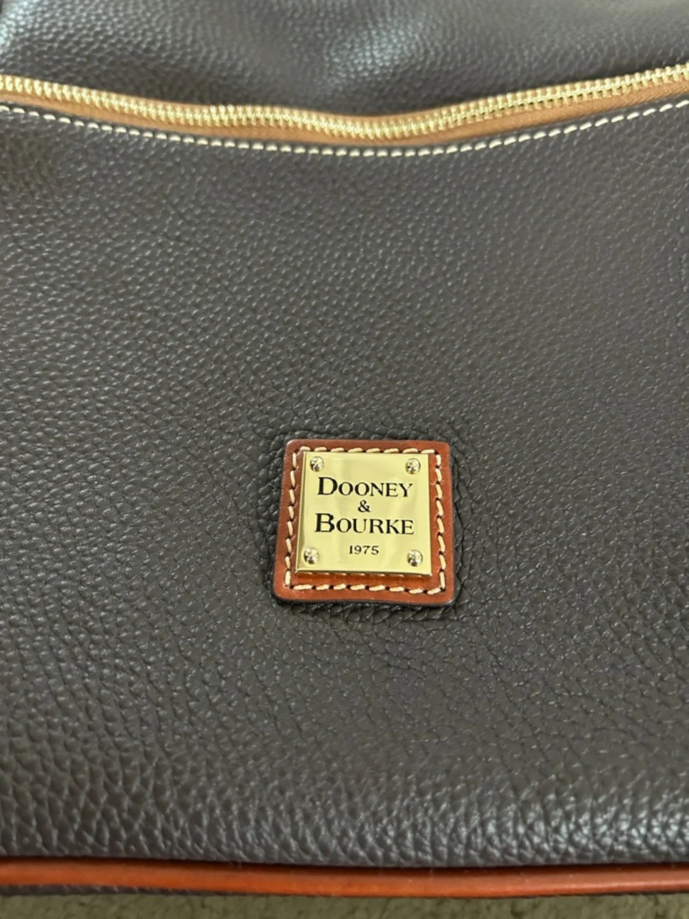 Dooney & Bourke Dark Brown Pebbled Leather Crossbody Messenger with Tan Trim - Picture 9 of 9
